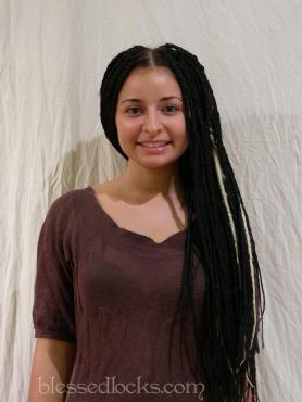 hair after adding temporary braid in synthetic dreadlock extensions