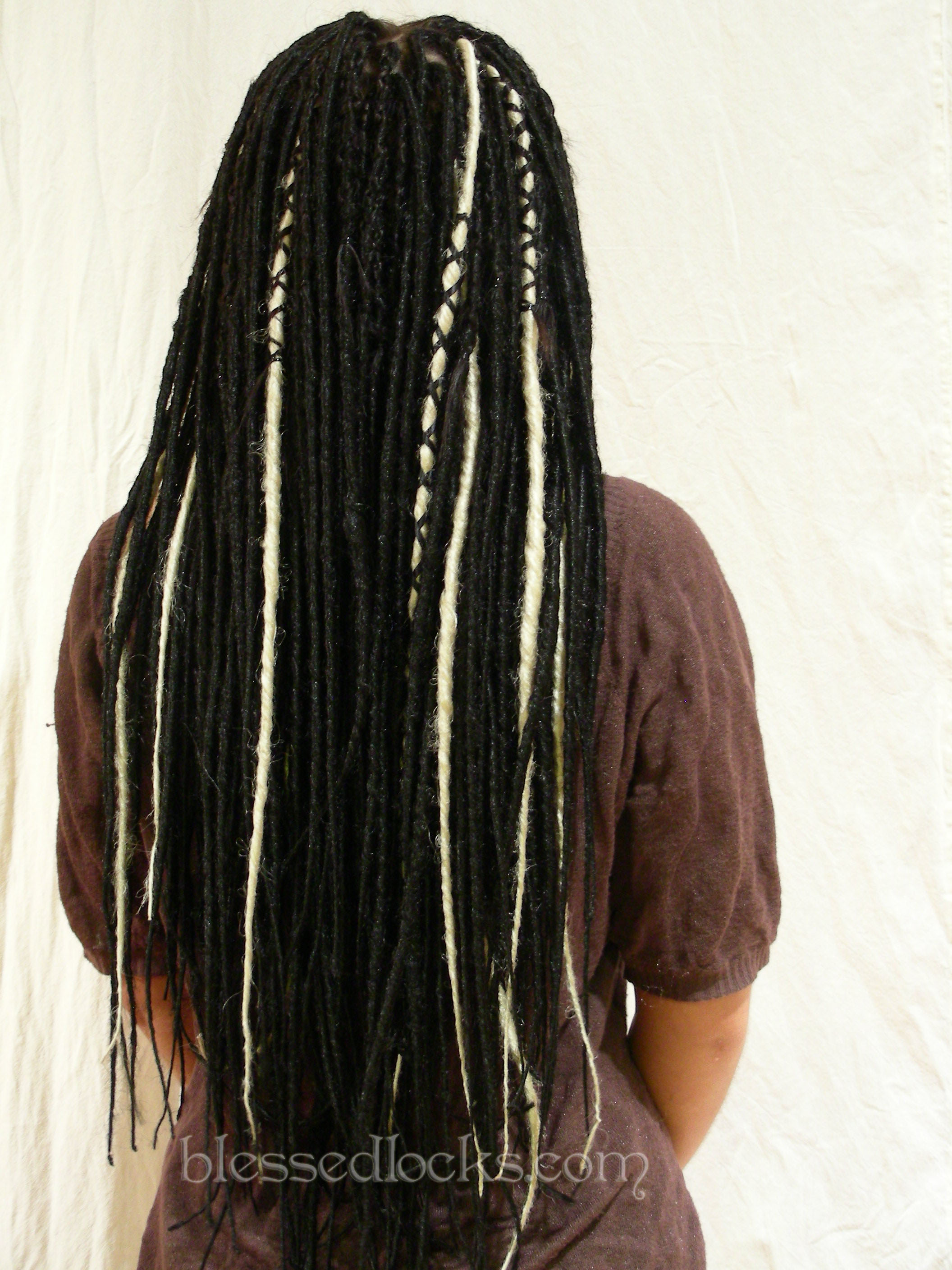 Blessed Locks Custom Dreadlock Extensions And Falls From Vancouver Bc Custom Synthetic Dread Extensions Swirley Dreadlocks Braided In To Natural Shoulder Length Hair